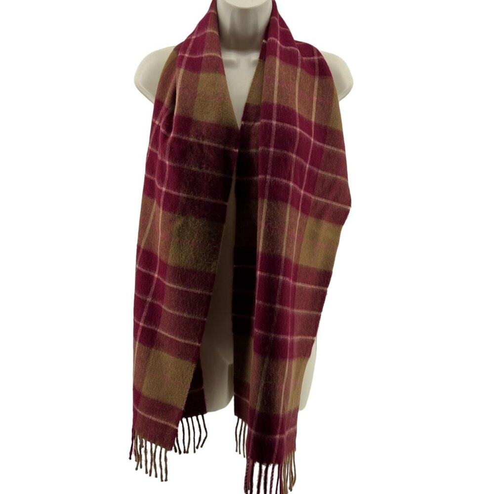 AUSTRALIAN ALPACA CONNECTION Maroon Tan Fine Alpaca Scarf Fringe 68 x 12.5in Uni